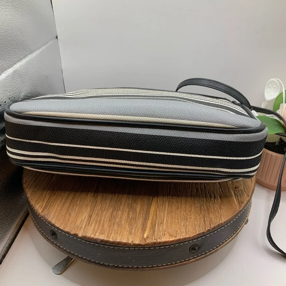 Vera Bradley Midnight Black White Gray Stripe Crossbody Bag Purse